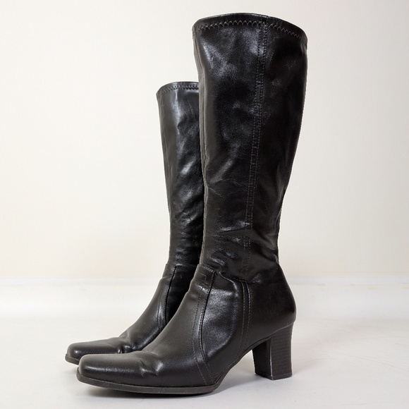 Pleather Calf Boots Square Toe Fitted Tight Faux Leather PVC - Picture 9 of 9